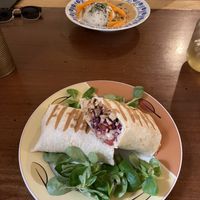 Tofu in peanut sauce with rice and wrap with tempeh and vegetables   at VeggieDick in Mikulov