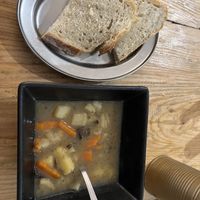 Vegetable soup an homemade bread   at VeggieDick in Mikulov