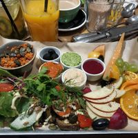 Vegan Breakfast served with bread at Kala Cafe in Berlin