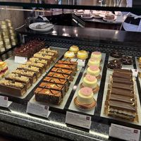 Well labeled vegan cakes - about half of this display cabinet   at Café Central in Vienna