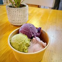 Mint, lavender, and ube ice cream   at Samadhi Eis in Berlin