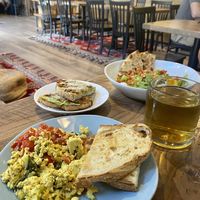 Tofu scramble (maybe just on weekends?), humble harissa avocado toast, Kamala masala, and licorice mint herbal tea   at Nirvana Tea House & Cafe in Millis