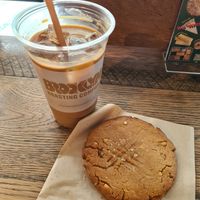 Iced soy latte and vegan peanut butter cookie at Brooklyn Roasting Company - Namba in Osaka