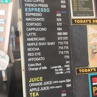 Drink list. Soy and oat cost extra at Brooklyn Roasting Company - Kitahama in Osaka