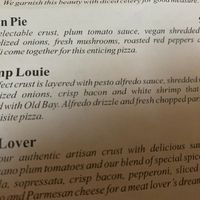 Menu option for vegan pie  at Third Base Pizza and Frozen Custard Parlor in Occoquan