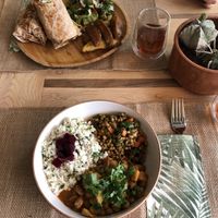 our dishes: bowl of the day and falafel wrap  at Pisekar Vegan Food in Antalya