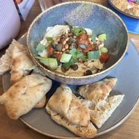 Santorini dip: hummus with focaccia   at WASBAR in Leuven