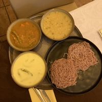 3 different vegetable curry portions (~4€ each) and some stringhoppers at Ceylon Curry in Graz