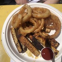 Tofu basket with onion rings at Clare & Don's Beach Shack in Falls Church