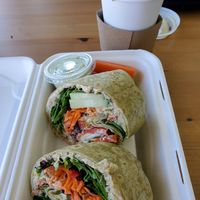 Hummus wrap and turmeric latte at Antiox in Hagerstown