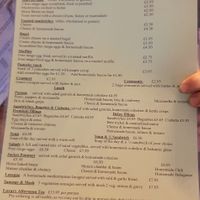 Vegetarian menu  at The Bluebird Tea Rooms in Clacton-on-sea