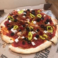 Vegan cheese, vegan sausage, and veggies. at Pyro's Fire Fresh Pizza in Jackson