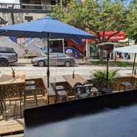 Outside seating below at The Cider House in Vancouver