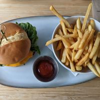 Burger and fries at The Cider House in Vancouver