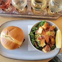 Mushroom burger, subbed fries for cesar salad at The Cider House in Vancouver