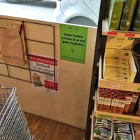 All vegan items have green price tags. at Rägeboge in Winterthur