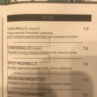 Menu at COCO in Rotterdam