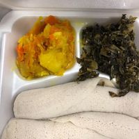 Potato & carrots, kale and injera. at Hana Ethiopian Cafe in Fredericton