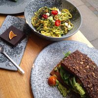 Thai noodle salad, choco/ orange cake and sandwich at 42°Raw in Copenhagen