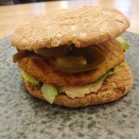 Spicy veg burger on wheat  at 42°Raw in Copenhagen