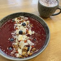 Acai Bowl and Cappuccino with oarmilk  at 42°Raw in Copenhagen