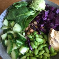 Salad with hummus, edamame and avocado at 42°Raw in Copenhagen