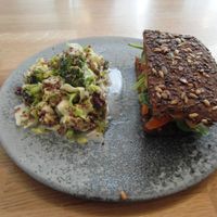 Avocado sandwich & broccoli salad @ 42 Degrees Raw, Copenhagen at 42°Raw in Copenhagen