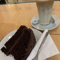 vegan chocolate cake with iced coffee at Bubbles Café in Ludwigsburg