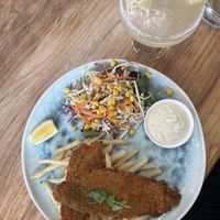 Vegan fish and chips  at Social Club in Taupo