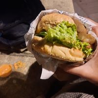 Tofu burger with chips $25 NZD at Fergburger in Queenstown