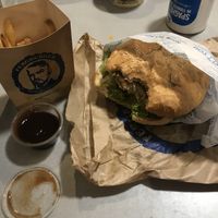 Vegan burg and chips at Fergburger in Queenstown