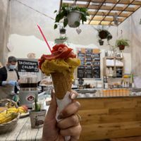 Strawberry & Persimmon (not pictured: my partner’s second cone - raspberry) at La Gelatiera in Florence