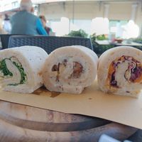 Crema di ceci, rucola e noci/crema di patate e funghi chiodini/crema di zucca, radicchio e noci at Oasis Cafè in Treviso