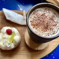 Dessert and cappuccino   at My Green Pastry in Porto