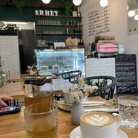 Green tea and oat milk cappuccino  at Zina's Eatery in Vienna