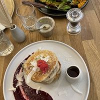 Pancakes and AvoTofuScramble Toast   at Zina's Eatery in Vienna