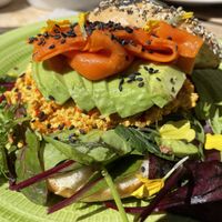 Vegan no-salmon and scramble tofu  at Lilo Cafe in Barcelona