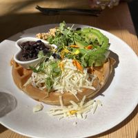 Waffle with beans   at Lilo Cafe in Barcelona