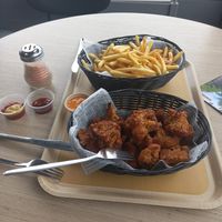 French fries and cauliflower wings. at N1 in Egilsstadjir