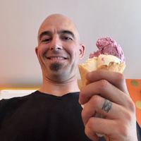 Blueberry & mango sorbet. Mango is fantastic!  at Morton's Moo in Ellsworth