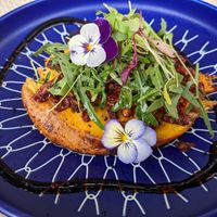 Sweet Potato Bruschetta, with rocket and tomato at Gavino Restaurante Bar in Funchal
