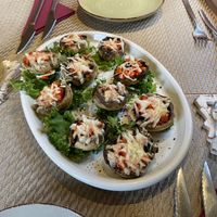 stuffed mushrooms with vegan cheese and paprika  at Gavino Restaurante Bar in Funchal