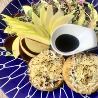 Veggie burgers, vegan cheese, salad at Gavino Restaurante Bar in Funchal