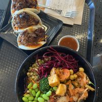 Mini Asian fusion bowl and General Tao bao buns!  at Copper Branch in Oakville