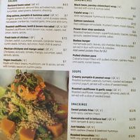 Salads, sandwiches, soups, snacking (V means vegan)  at Backyard Cafe - Street 240 in Phnom Penh