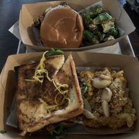 Carolina bbq sandwich and orange bird sandwich at Dharma Southern Kitchen in Sanford