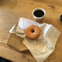 Cinnamon-sugar donut + coffee at Dough Doughnuts - Flatiron in New York City