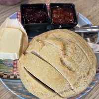Ciabatta with jam  at Penny Lane Cafe in Aalborg