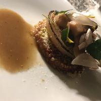 Caramelized onion and mushrooms with caramelized stock and a (I forgot) cracker  at Hofke van Bazel in Kruibeke