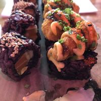 salmon rolls and shrimp rolls  at Vegan Sushi Bar - Downtown in Amsterdam